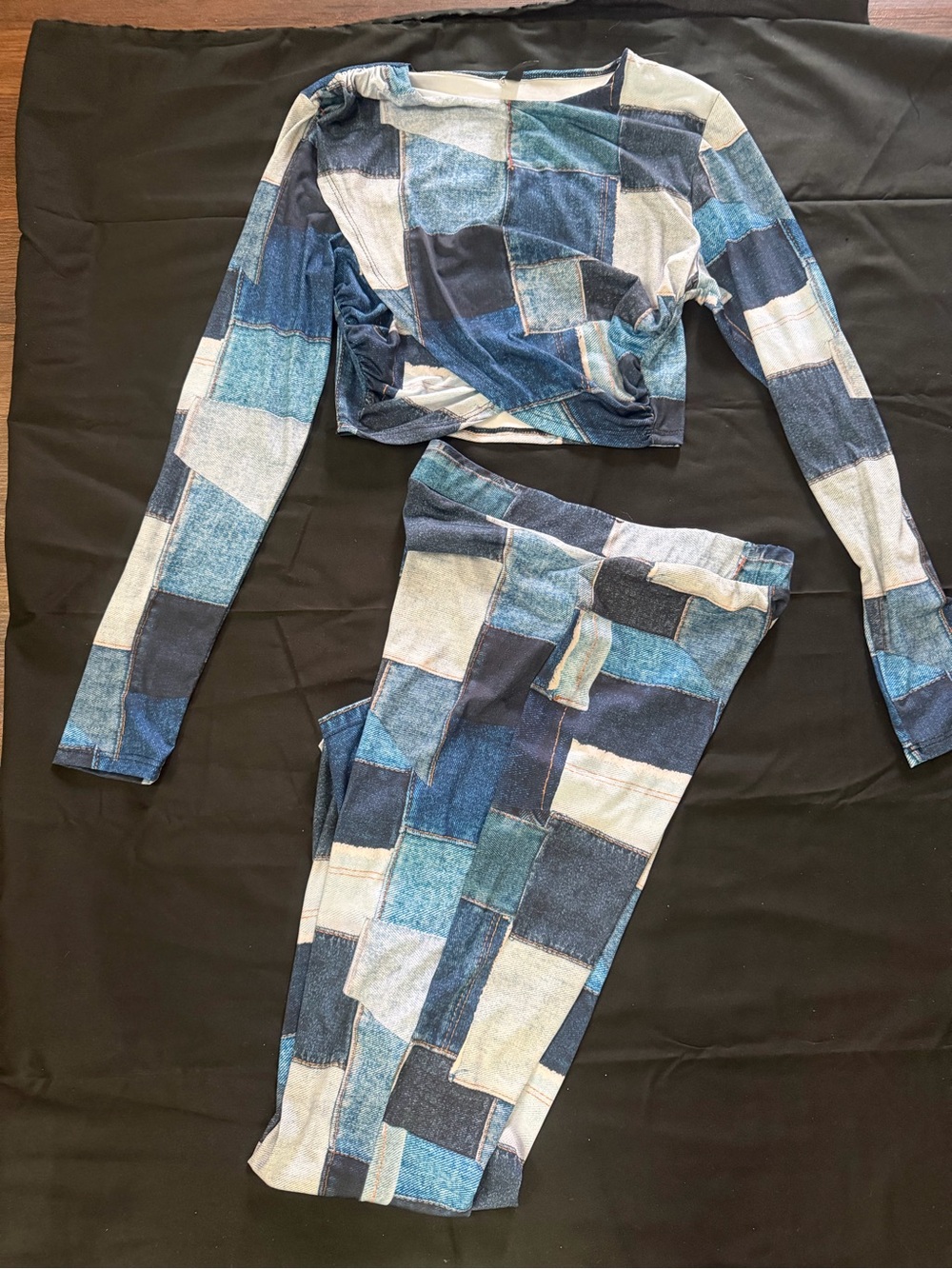 Kids Blue Patchwork Print Leggings - Brand